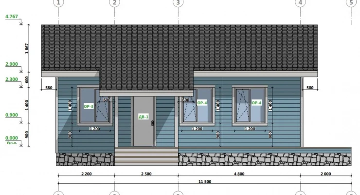 Загородный дом с террасой  7,0х9,5-99 м²
